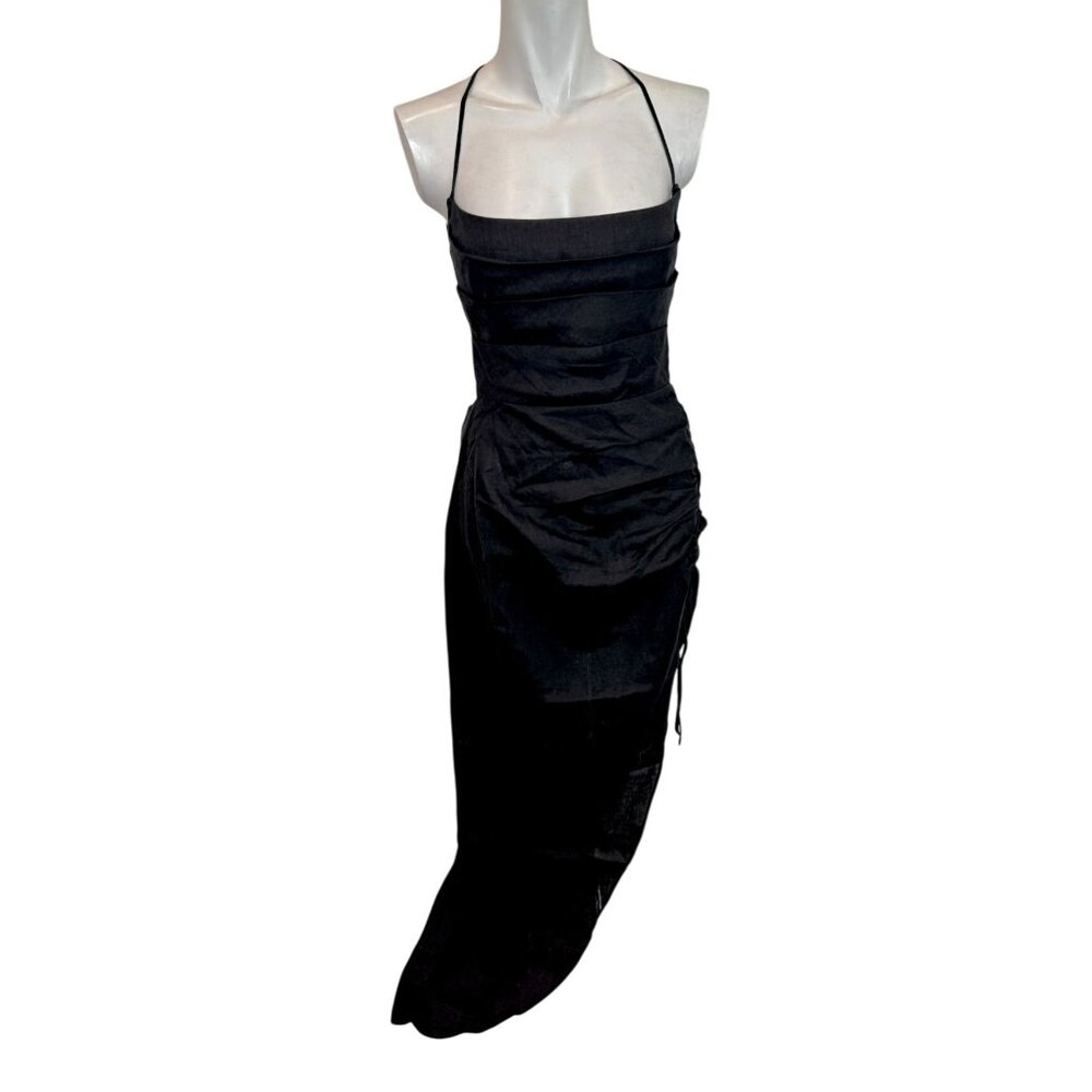 Rumer LouLou Black Strappy Back Ruched Maxi Dress w/ Side Slit NWT - M - Picture 4 of 15